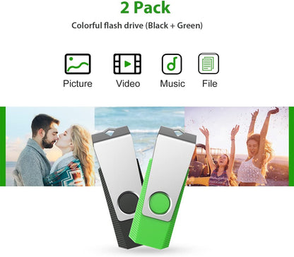 Aiibe 128GB Flash Drive 3.0 2 Pack 128GB USB Flash Drive Thumb Drive Zip Drive USB 3.0 Memory Stick USB Drive with Keychain (128G, 2 Colors: Black Green)