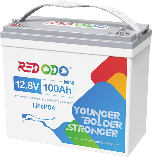 Redodo 12V 100Ah Mini LiFePO4 Battery, Smallest Lithium Battery with Upgraded 100A BMS, Max 1280Wh, Up to 15000 Deep Cycles Battery with 10 Years Lifetime for RV, Trolling Motor, Solar Home, Camping
