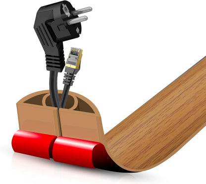 Floor Cord Cover Self Adhesive Cord Hider,3.3FT Cable Management, Extension Strip Protector for Wires, Prevent Cable Trips for Offices, Gyms, Exhibitions Cavity:0.51"(W) x 0.3"(H) Brown Wood