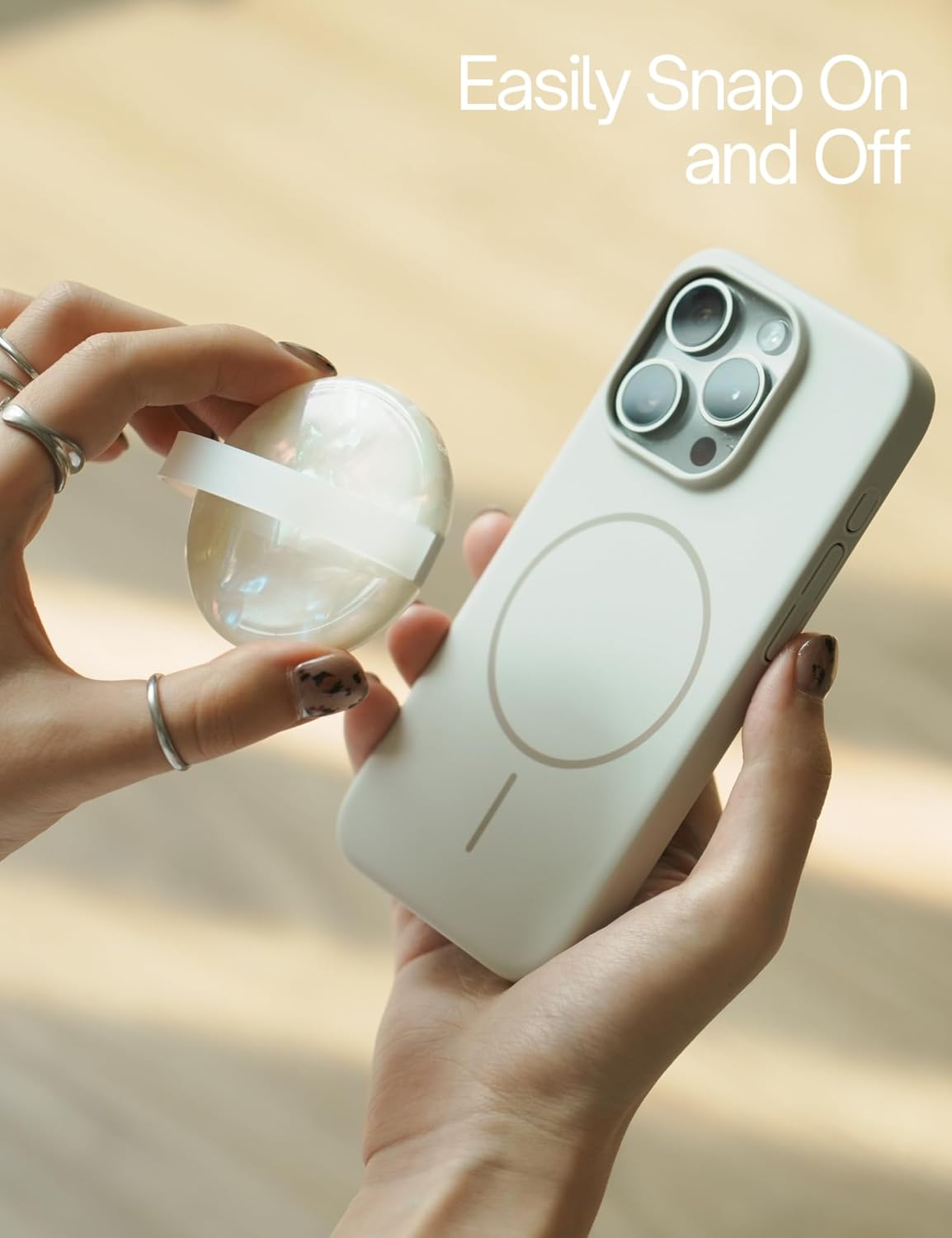 Heesch Magnetic Ring for Phone Case Loopy Phone Grip Strap Holder for Back of Phone Cute Finger Loop Grip for Hand White Shell Magsafe Grip for iPhone 16 Pro Max/15/14/13/12 Series Mag Safe Case