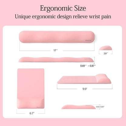 UnivoColors Design-Wave Set of Keyboad Wrist Rest & Mouce Pad,Artificial Sheepskin+Memory Foam+Ergonomic+Anti-Slip Gel, Resilience Support During Work and Gaming,Keyboard Accessory,Pink,N