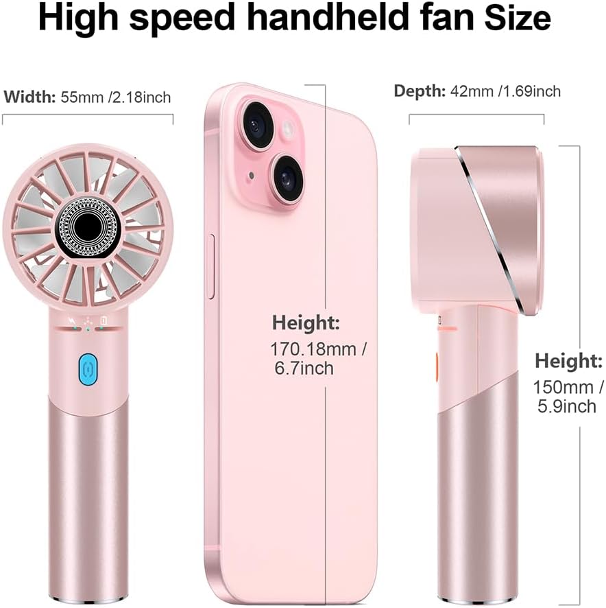 Handheld Fan, Mini Small Portable Turbo Fan, USB Type-C Rechargeable with 4 High Speeds Personal Fans, Max 16 Hours Working Time, Small Hand Fan for Travel, Camping, Office, Home, Outdoor - Pink