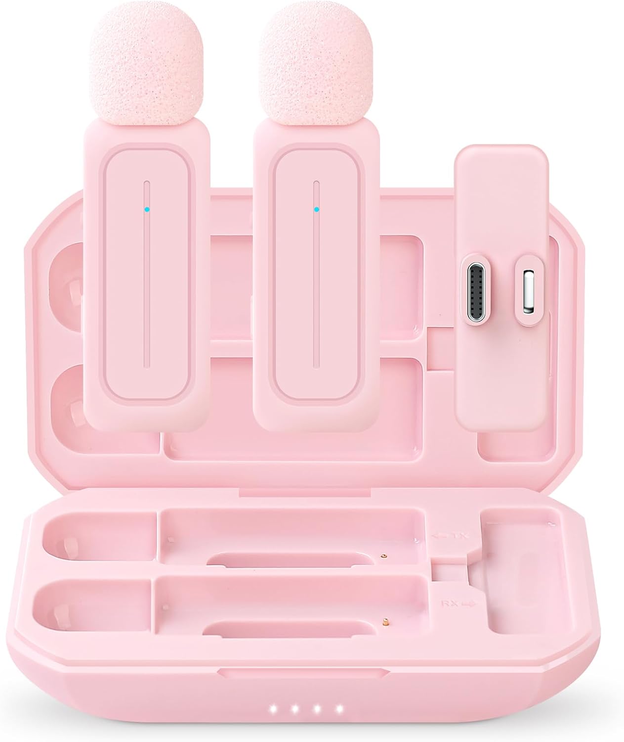 2 Pack Wireless Lavalier Microphone for iPhone iPad Android with Charging Case - 7H Clip on Lapel Microphone Wireless for Video Recording Vlogging, YouTube, Interview, 3 Mode Denoise (Pink)