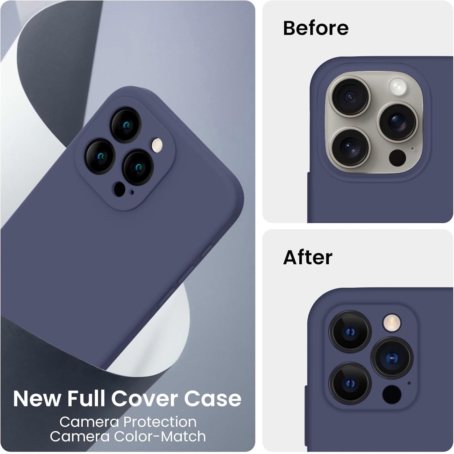 FireNova Designed for iPhone 15 Pro Case, Silicone Upgraded [Camera Protection] Phone Case with [2 Screen Protectors], Soft Anti-Scratch Microfiber Lining Inside, 6.1 inch, Navy Blue