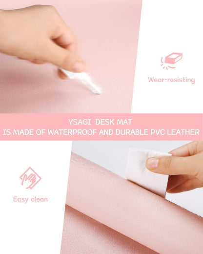 YSAGi Non-Slip Leather Desk Pad XL Size, Waterproof Laptop Computer Desk Keyboard Mat, Table Protector Blotter Mat, Large Mouse Pad for Office/Work/Home/Decor(Pink, 47.2" x 23.6")-No Band