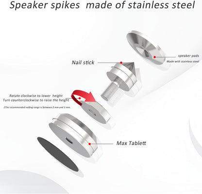 Preffair Adjustable Turntable Feet Stainless Steel Speaker Vibration Isolation Spikes&Pads Subwoofer Floor Protector Shoes Mats Amplifier Vinyl Record Player Shock Absorber Base 4 Sets