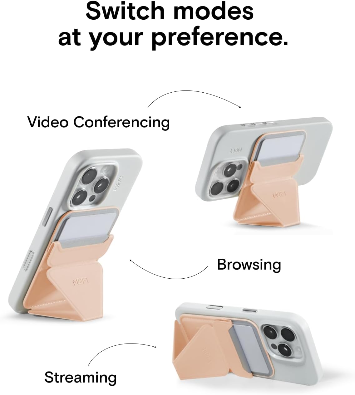 MOFT Magnetic Wallet Stand Compatible with iPhone 16/15/14/13/12 Series, Angle Adjustment & Magsafe Compatible MOVAS Phone Stand, Peach pink