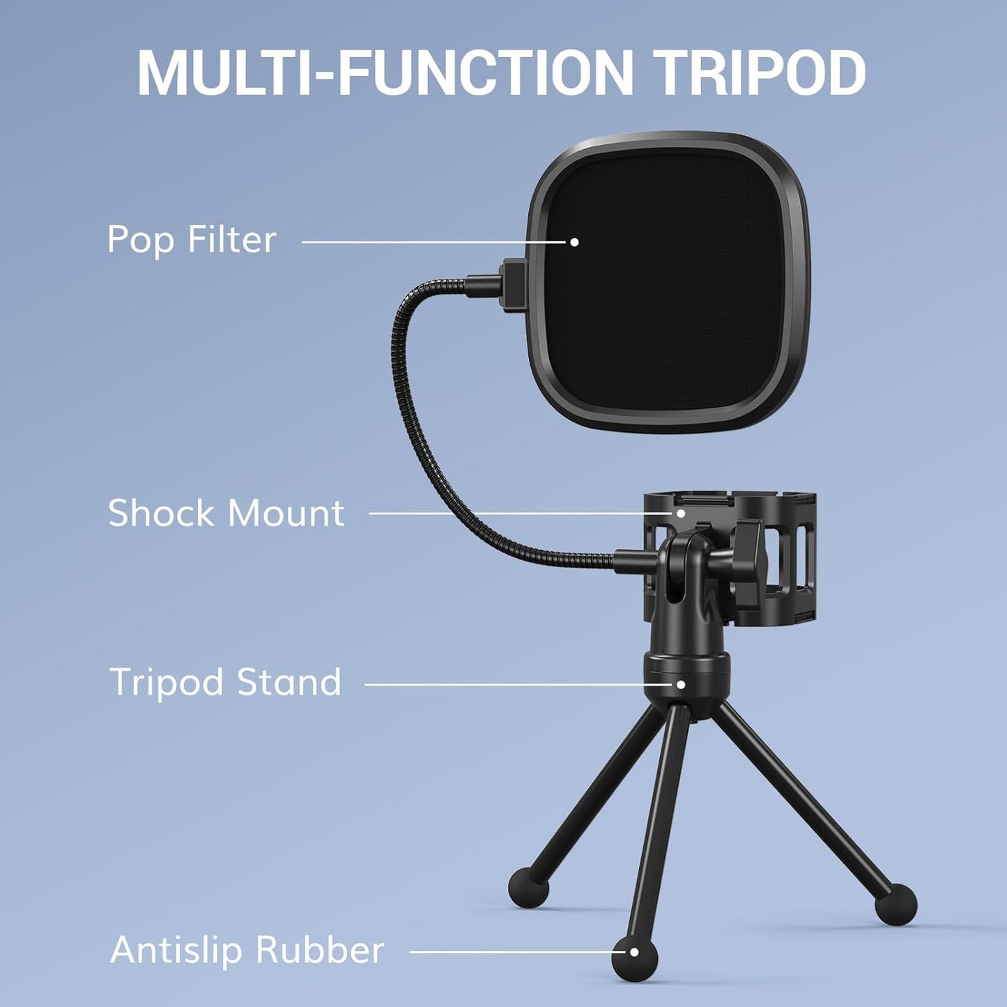 TONOR TC-777 Podcast Microphone, USB Computer Microphone, Cardioid Condenser PC Mic with Tripod Stand and Pop Filter for Podcasting, Streaming, Vocal Recording, Compatible with PC & Laptop, PS4/5