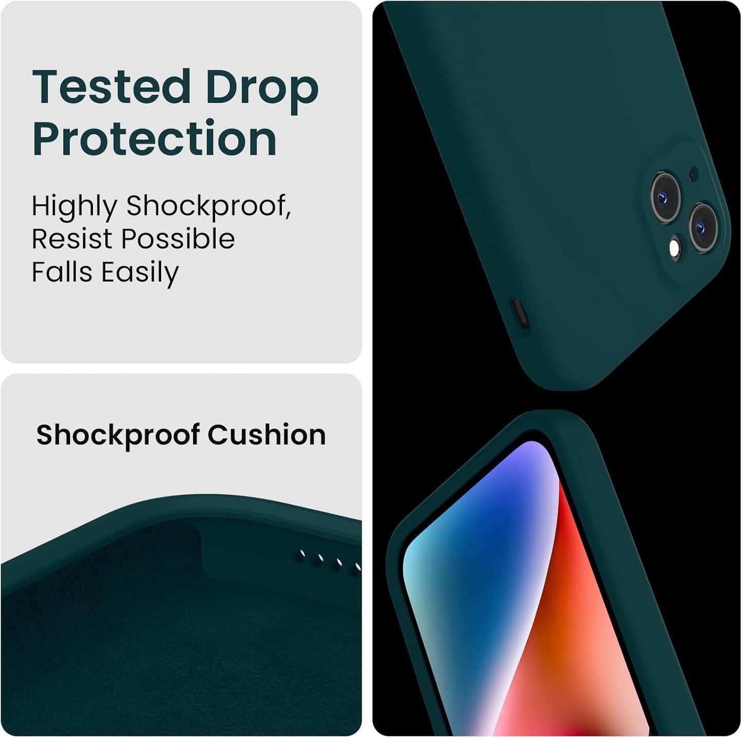 FireNova Designed for iPhone 13 Case, Silicone Upgraded [Camera Protection] Phone Case with [2 Screen Protectors], Soft Anti-Scratch Microfiber Lining Inside, 6.1 inch, Teal