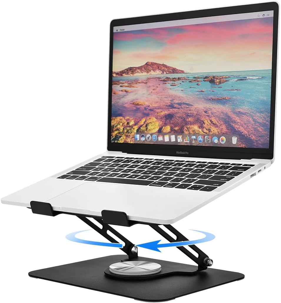 Laptop Stand for Desk, Adjustable Computer Stand with 360° Rotating Base, Laptop Riser Compatible with MacBook Air/Pro, Dell, HP, Lenovo and All 10-17'' Laptops