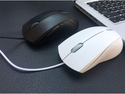 Rapoo N1600 3-Button Quiet Wired Mouse, 1000DPI Optical Mouse, Quiet Button, Ergonomic Shape, for Desktop Computers Laptops, Matte White