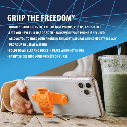 360 Rotating Phone Grip - Phone Holder for Hand - Phone Grips for Back of Phone & Pop Cell Phone Accessories for iPhone, Smartphones & Kindle Tablets (Orange)