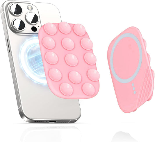 Magnetic Phone Suction Grip, Shower Phone Holder for MagSafe, Octo Phone Sticky Buddy Suction Grip for iPhone 16 15 14 13 12, Birthday Christmas for Women Pink