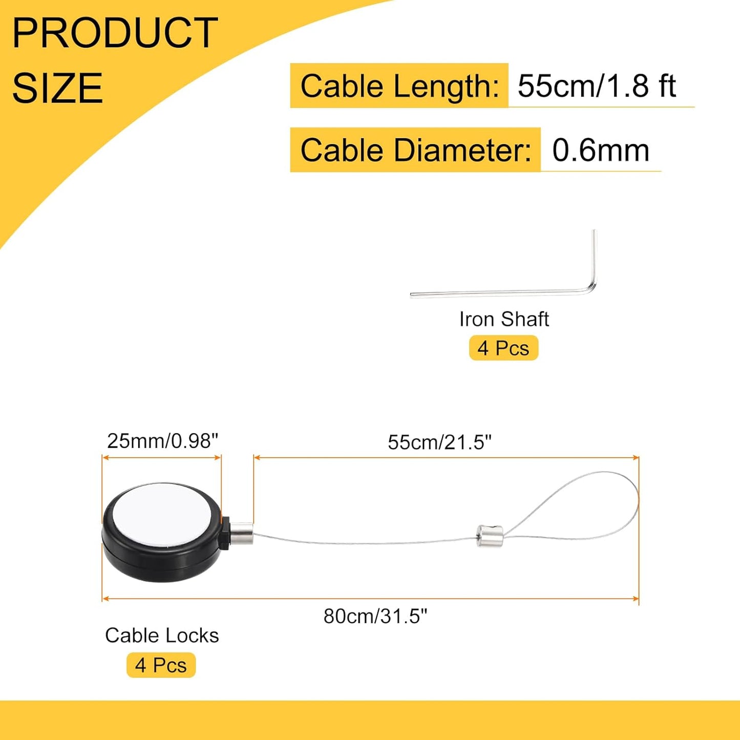 MECCANIXITY 1.8 ft Retractable Cable Lock with Latch Remote Control Security Lock with Adjustable Cord Tether Anti Theft for Laptop, TV, 200g, Black, 4 Pack