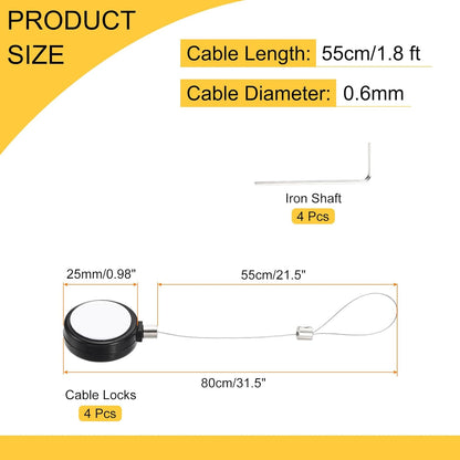 MECCANIXITY 1.8 ft Retractable Cable Lock with Latch Remote Control Security Lock with Adjustable Cord Tether Anti Theft for Laptop, TV, 200g, Black, 4 Pack