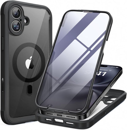 Miracase for iPhone 16 Case 6.1'', Full-Body Bumper Phone case with Built-in Full Glass Screen &Camera Control,No Gap,Compatible with MagSafe,Drop Proof 16 Cover,Black