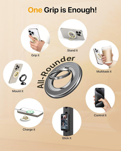 andobil 2025 Upgraded Double-sided Magnetic Phone Grip for MagSafe [Sability Max] Strong Magnetic Phone Ring Holder Compatible with MagSafe Accessories iPhone 16 Plus 15 14 13 12 Pro Max Mini Titanium