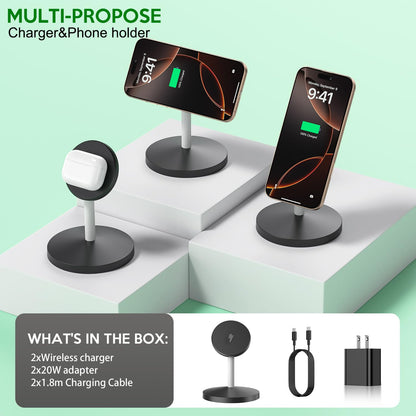 2Pack Magnetic Wireless Mag-Safe Charger Stand,Long 6FT USB C Cable + USB C Charge Block + 15W Apple Magsafe Wireless Station/Pad Fast Charging for iPhone 16 Pro/16 Plus/16 Pro Max/15/14/13/12/AirPods