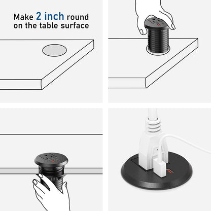 Desktop Power Grommet 2 inch Hole,PD 30W USB C Fast Charging Station,Ultra Thin Flat Plug Power Strip,Recessed Outlet,Slim Outlet Extender for Office,Table Outlets for Home,Office,6ft Cable