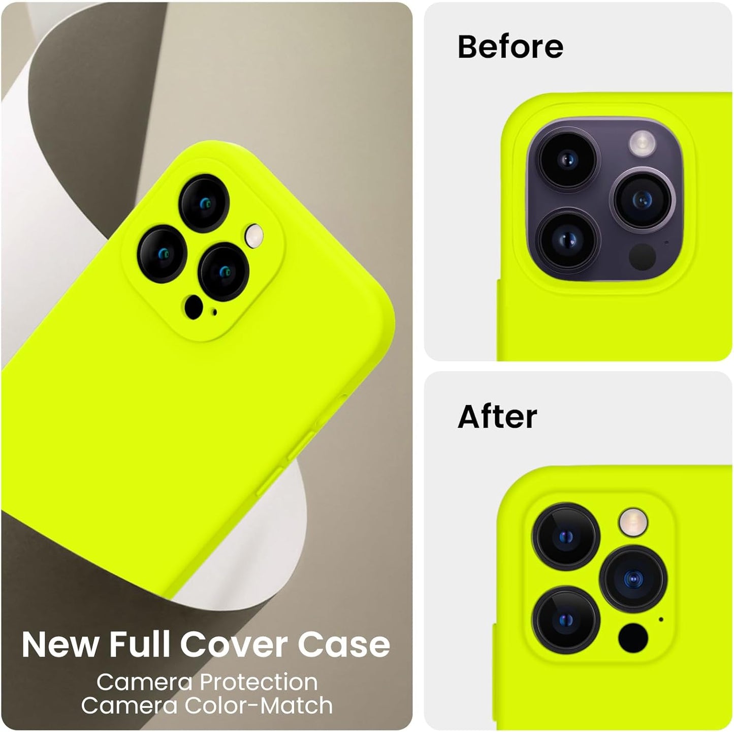 FireNova for iPhone 14 Pro Case, Silicone Upgraded [Camera Protection] Phone Case with [2 Screen Protectors], Soft Anti-Scratch Microfiber Lining Inside, 6.1 inch,Fluorescent Green
