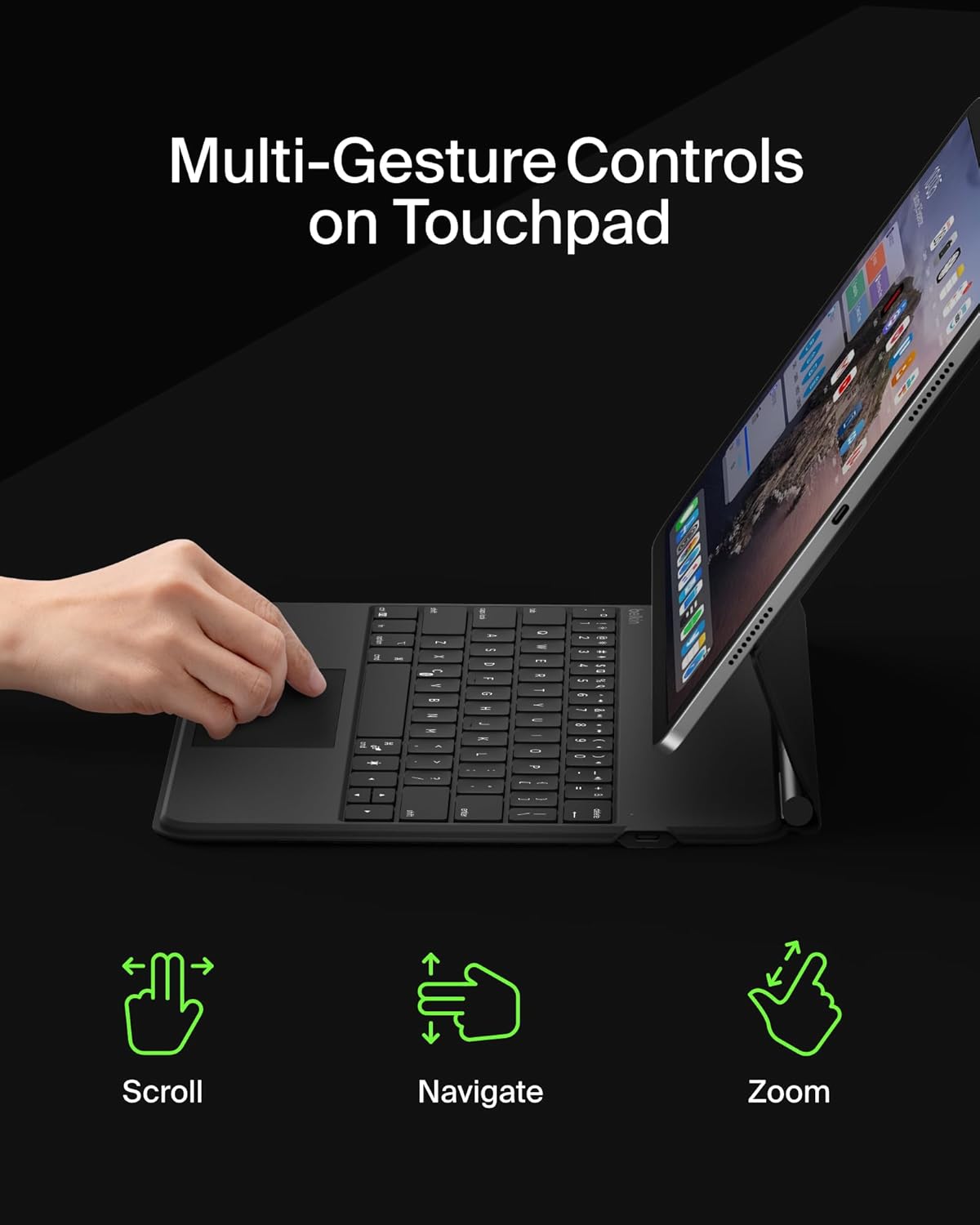 Belkin Pro Keyboard Case w/Magnetic Stand, Backlit Bluetooth Keyboard, Multi-Gesture Controls, Magnetic Apple Pencil Storage Compatibility, & Multimedia Keys for iPad Pro 12.9" & iPad Air 13" - Black