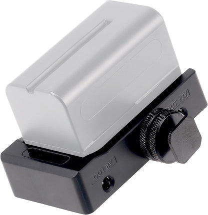 Foto4easy NP-F Battery Power Plate for NP-F970 NP-F960 NP-F770 NP-F550 NP-F570,DC 8V 12V USB-C Outputs 1/4" Cold Shoe Mount