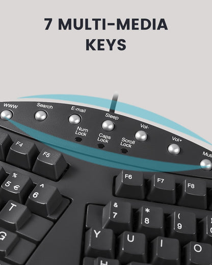 Perixx PERIBOARD-512B Wired Ergonomic Keyboard - Split Keyboard, Wrist Rest, Natural Typing - Wired USB Connectivity - US English - Black