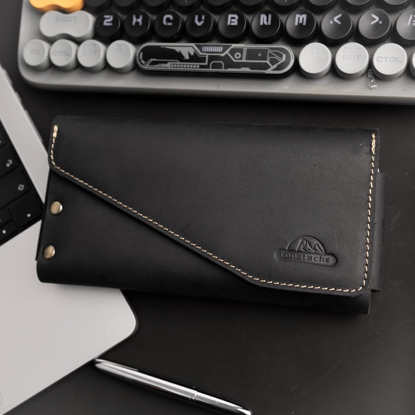 topstache Leather Phone Holster with Belt Loop, Magnetic Closure Cell Case Card Holder Wallet,Leather Pouch for iPhone 14 Pro,Galaxy S23(Fits Otterbox on) L,Black, Belt Loop-Black (C0403)