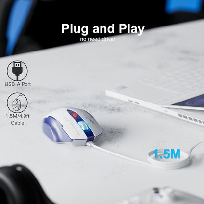 Wired Mouse, 4 Levels Adjustable DPI, 6 Programmable Buttons, Ergonomic Computer Wired Mouse for PC Laptop Computer for Office - Plug and Play (Bluewhite)