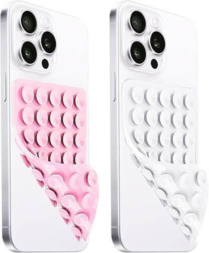 2 Pack Silicone Suction Cup Phone Case Mount Double Sided, Hands-Free Strong Grip Silicon Phone Holder, Non Slip Phone Accessories for Selfies and Videos (Light Pink&White)