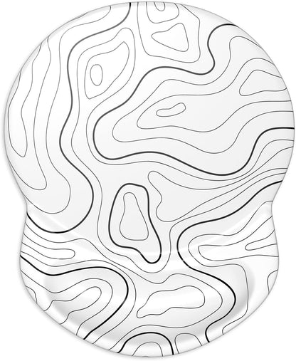 ITNRSIIET Ergonomic Mouse Pad with Gel Wrist Support Small Wrist Rest Smooth Surface Non-Slip PU Base Comfortable Office Supplies Pain Relief, 8.7 x 7.2 inches, Topographic Contour White