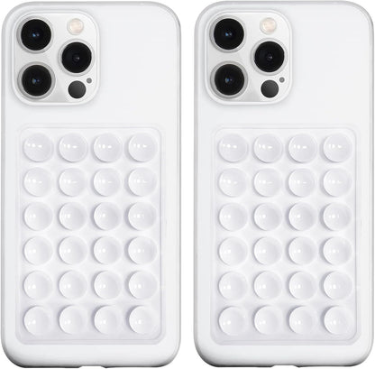2 Pack Silicone Suction Phone Case Mount, Silicon Adhesive Phone Grip for Smartphones, Hands-Free Mirror Shower Phone Holder for Selfies, Tiktok Videos (White)