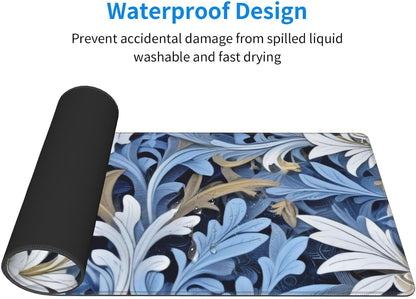 Gaming Mouse Pad, Large Non-Slip Rubber Base Mousepad, Keyboard Mouse Mat, Desk Pad with Stitched Edges, 31.5x11.8inch, Morris Leaves