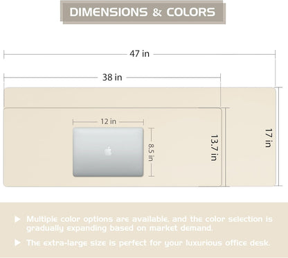 Aothia Leather Desk Pad Protector, Office Mat, Large Mouse Pad, Laptop Pad, Non-Slip PU Leather Blotter, Waterproof Writing Pad for Office and Home (Beige, 47" x 17")