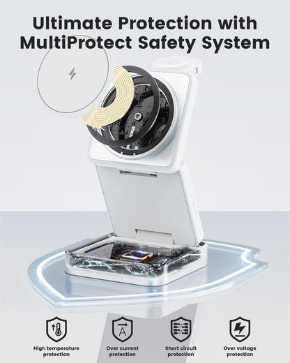 3-in-1 Wireless Charger for iPhone,15W Fast Wireless Charging Station Compatible with Mag-Safe Charger,Magnetic Foldable Travel Charger Stand Nightstand for iPhone 16/15/14/13/12,Apple Watch&AirPods