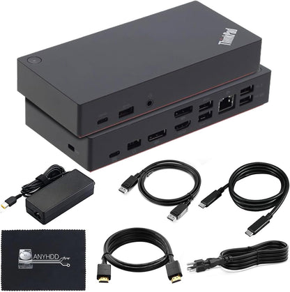 Lenovo 40AS0090USThinkpad Docking Station - Supports 4K Display, 1 Year Warranty, USB C Gen 2 Dock with 90W Adapter + 4K HDMI Cable + USB-C Cable + 4K DisplayPort Cable + Microfiber Cloth (Renewed)