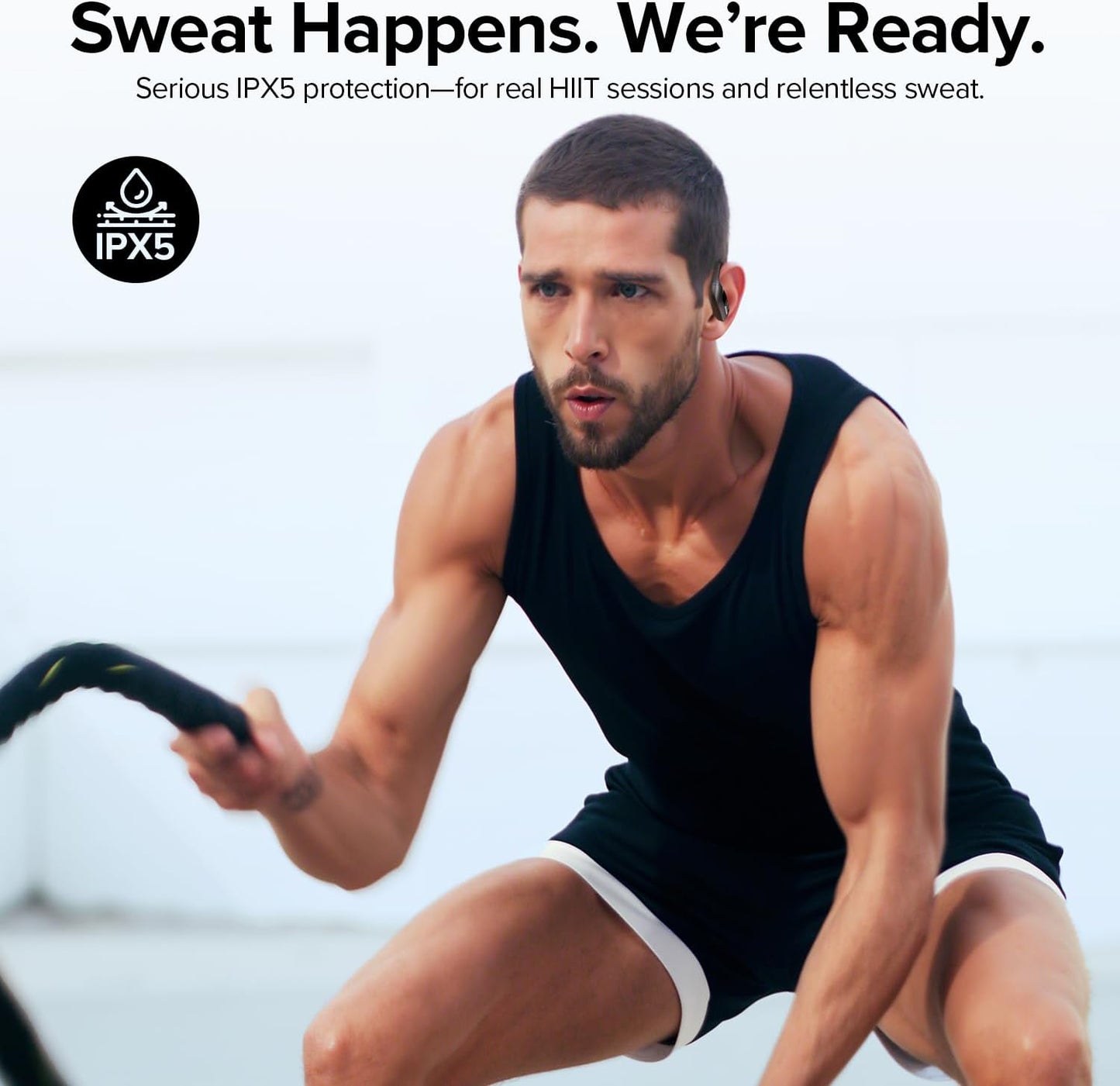 OCC Wireless Ear Hook Sport Earbuds, Bluetooth Headphones with Mic, IPX5 Waterproof, 80H Playtime, Deep Bass, Secure Fit for Running Gym Workout - Black