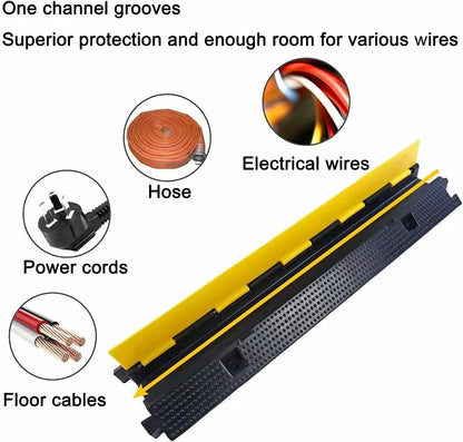 Rubber Cable Ramp Cord Cover Cable Protector Ramps Wire Hose Protective 1 Channel 22000Lbs Load Capacity Traffic Speed Bump for Asphalt Concrete Gravel Driveway Indoor Outdoor, 2 Pack