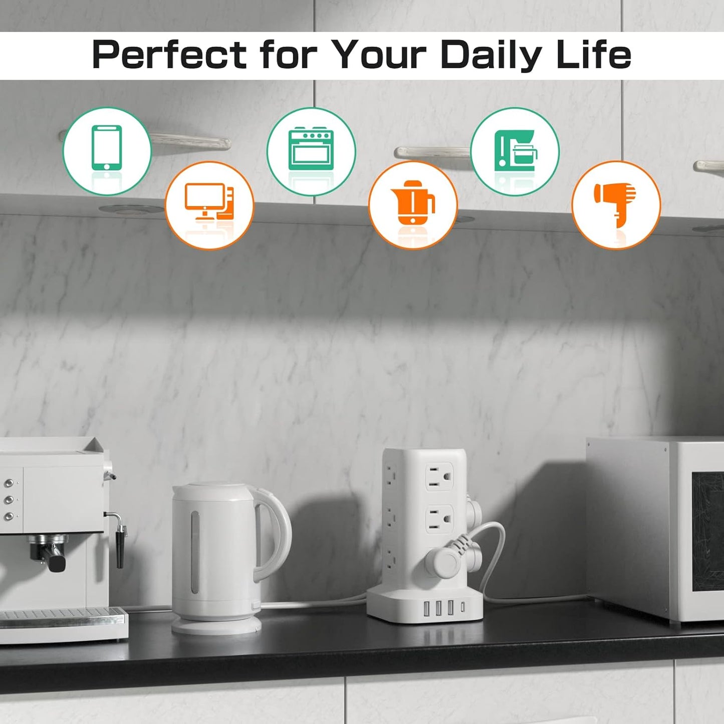 Tower Surge Protector Power Strip with 12 Outlets 4 USB (1 USB C), 6.5Feet Extension Cord with Multiple Outlets, Charging Station, Power Strip Tower, Office Desk Supplies