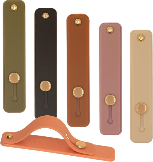 Cell Phone Finger Holder Grip Loop Accessories for Hand, Mobile Phone Knob Handle Kickstand Strap Hooks for Back of Silicone Phone Case - 6 Pack (Black Green Purple Off-White Brown Pink)
