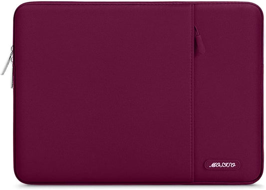 MOSISO Laptop Case 16 inch, 15-15.6 inch Laptop Sleeve Compatible with MacBook Pro 16 M4 M3 M2 M1, HP Acer Dell Lenovo ASUS Notebook, Polyester Vertical Computer Sleeve Bag with Pocket, Wine Red