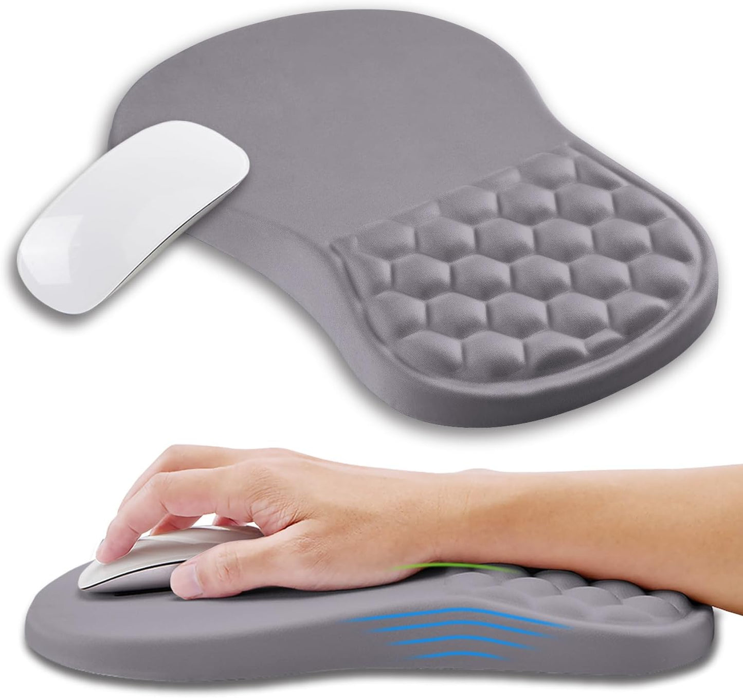 Ergonomic Mouse Pad Wrist Support with Memory Foam Massage Bulge, Carpal Tunnel Pain Relief Mousepad Wrist Rest for Mouse(12x8 inch, Silver Gray Light Purple)