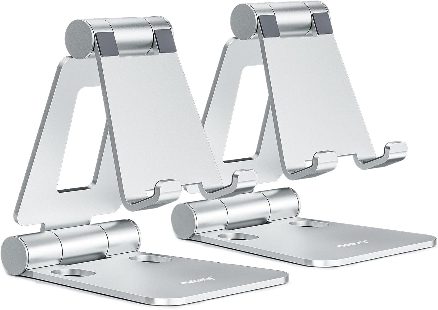 Nulaxy 2 Pack Dual Folding Cell Phone Stand, Fully Adjustable Foldable Desktop Phone Holder Cradle Dock Compatible with iPhone 17 16 15 14 13 12 Pro Max Xs Xr, All Phones, Silver