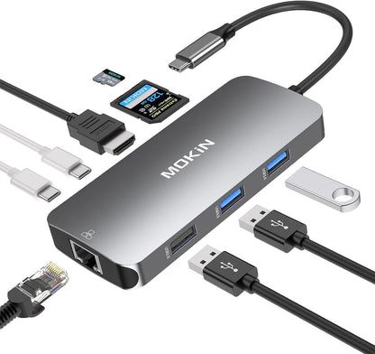 USB C Adapters for MacBook Pro/Air,Mac Dongle with 3 USB Port,USBC to HDMI, RJ45 Ethernet, 9 in 1 USB C to HDMI Adapter,100W Pd Charging,SD/TF Card Reader USB Hub