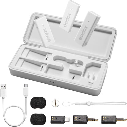 GODOX 【2025 Latest Model】 Movelink Mini LT Kit Wireless Microphone System, 2.4GHz Lavalier Mic 100m(328ft.) Range with Charging Case for iPhone, Camera, Vlogger, Youtuber, Interviewer(White)