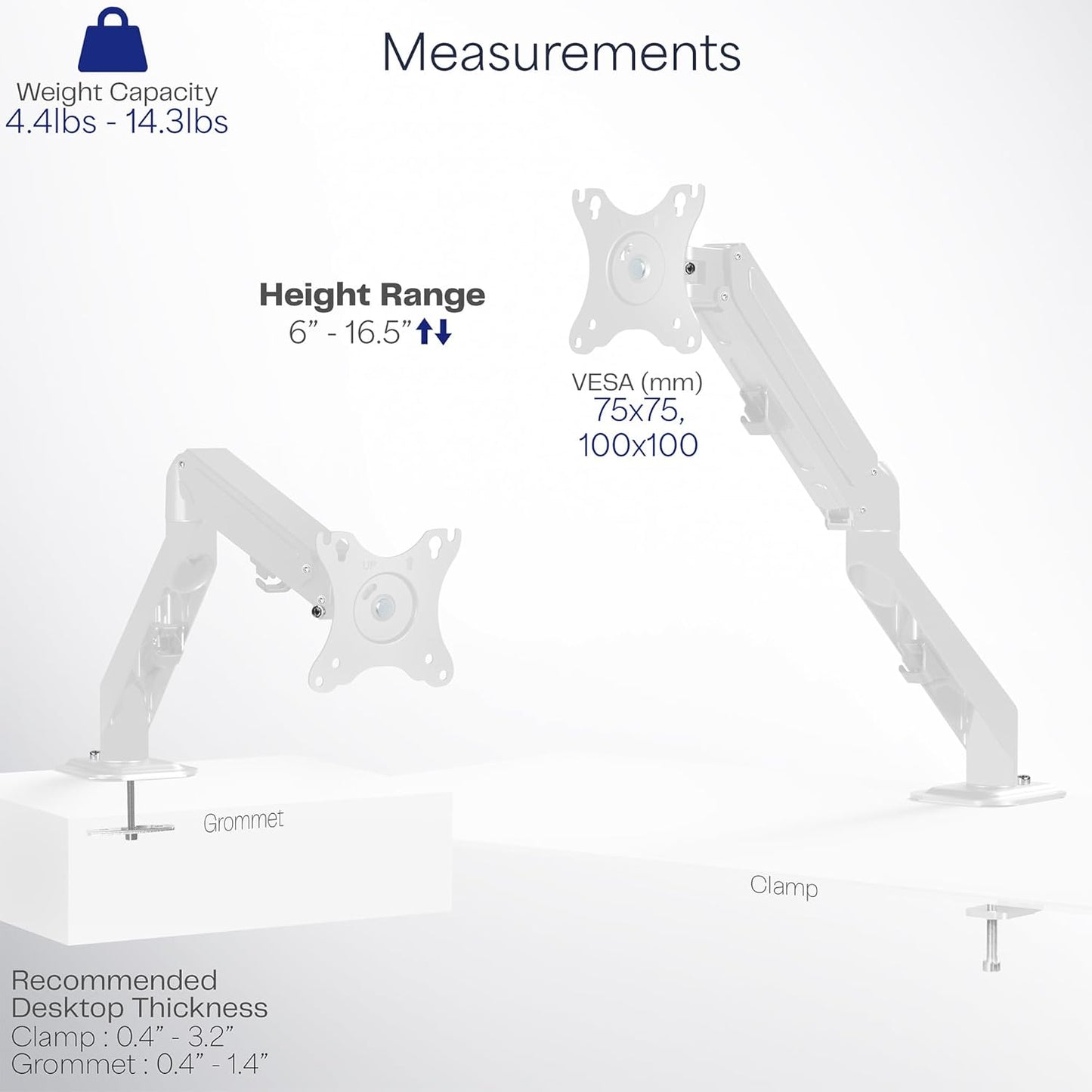 VIVO Articulating Single 17 to 27 inch Pneumatic Spring Arm Clamp-on Desk Mount Stand | Fits 1 Monitor Screen with Max VESA 100x100, White (STAND-V101OW)