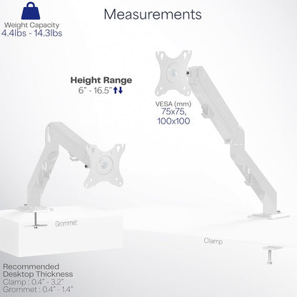 VIVO Articulating Single 17 to 27 inch Pneumatic Spring Arm Clamp-on Desk Mount Stand | Fits 1 Monitor Screen with Max VESA 100x100, White (STAND-V101OW)