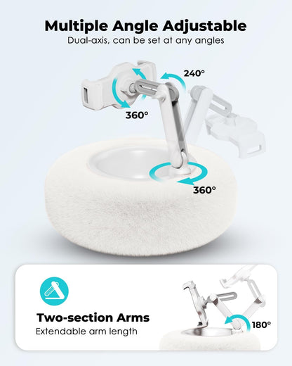 Viozon Tablet Stand Pillow, Compatible with 4.7"-13" Phone/Tablet, iPad, iPhone, Samsung, Google, Kindle, 360°Adjustable Phone Holder for Bed with Soft Plush Fabric, and Detachable Bowl, White