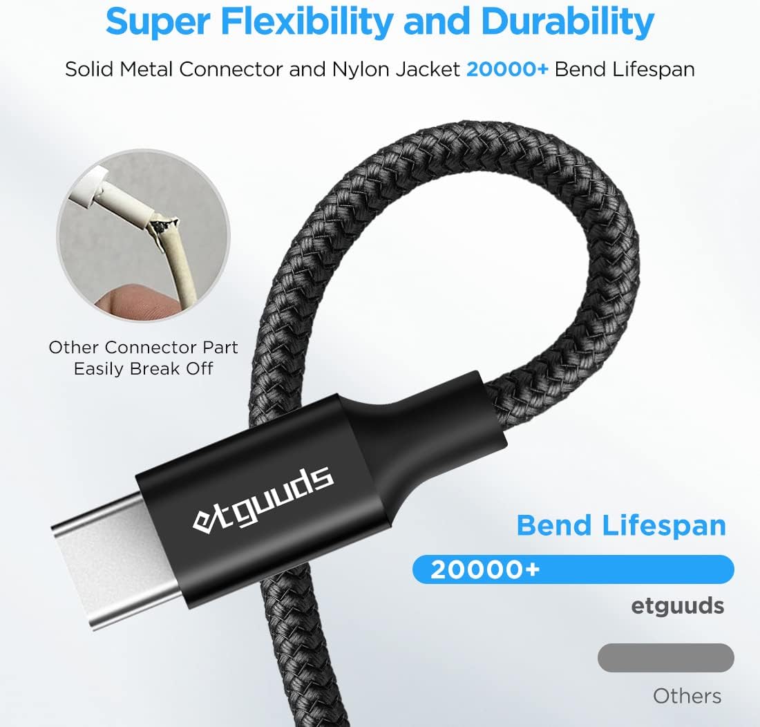 etguuds 6.6ft USB A to USB C Cable 3A Fast Charging, 2-Pack USB A to USB Type C Charger Cord for iPhone 16 15 Pro/Pro Max/Plus, for Samsung Galaxy S24 S23 S22 S21 S20 S10 A55 Flip Note, Moto, Black
