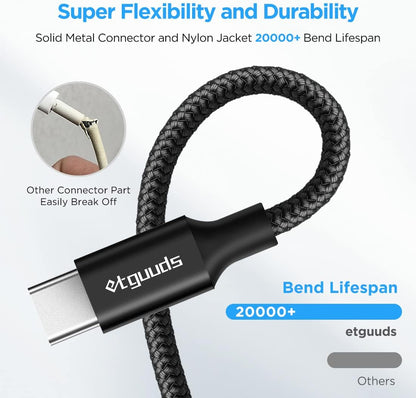 etguuds 6.6ft USB A to USB C Cable 3A Fast Charging, 2-Pack USB A to USB Type C Charger Cord for iPhone 16 15 Pro/Pro Max/Plus, for Samsung Galaxy S24 S23 S22 S21 S20 S10 A55 Flip Note, Moto, Black